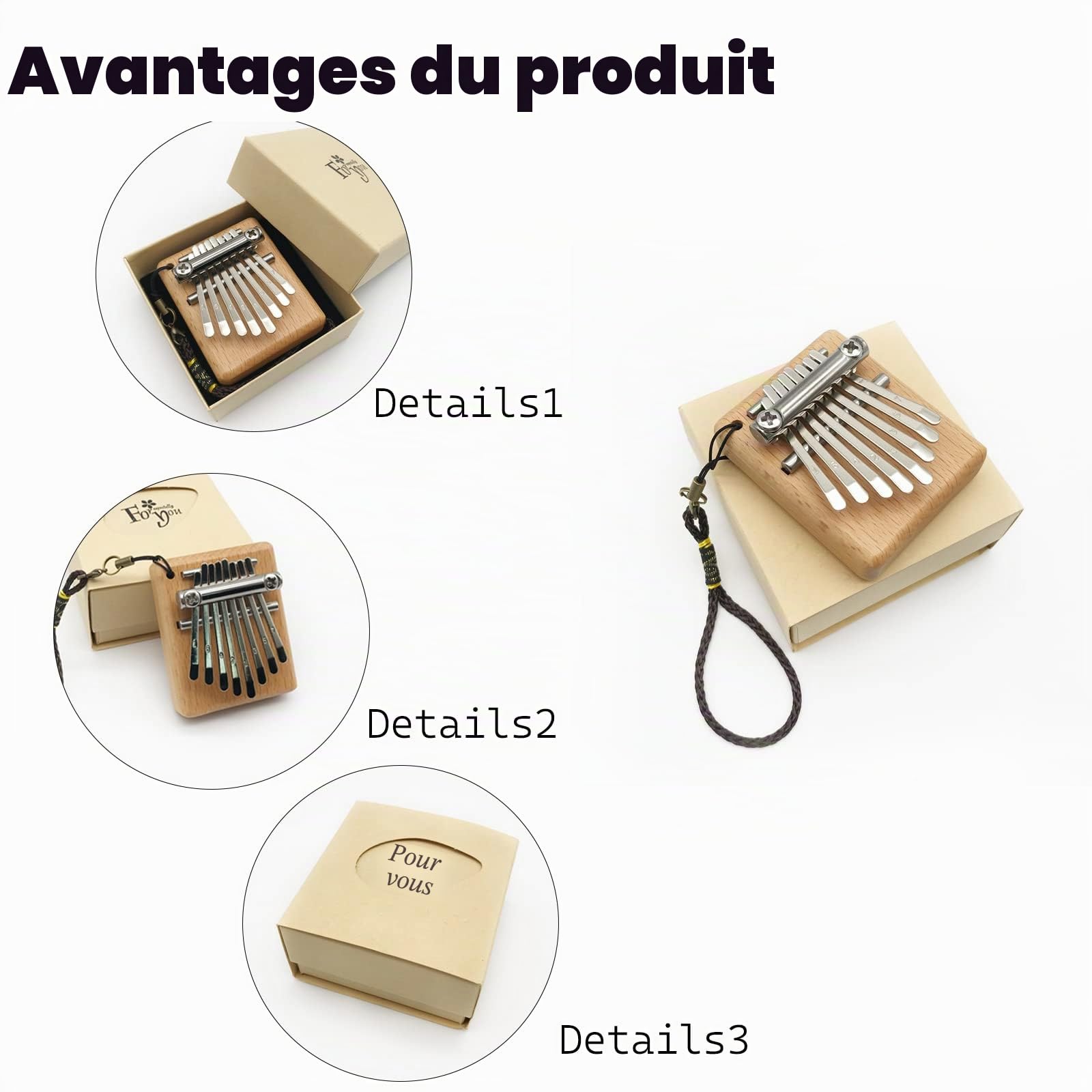 Kalimba en Bois Massif, Piano à Pouces, Marimba à 8 Touches, Mini Piano Portable, Cadeau de Noël et d'anniversaire pour Les Enfants, Les Débutants et Les Amateurs de Musique