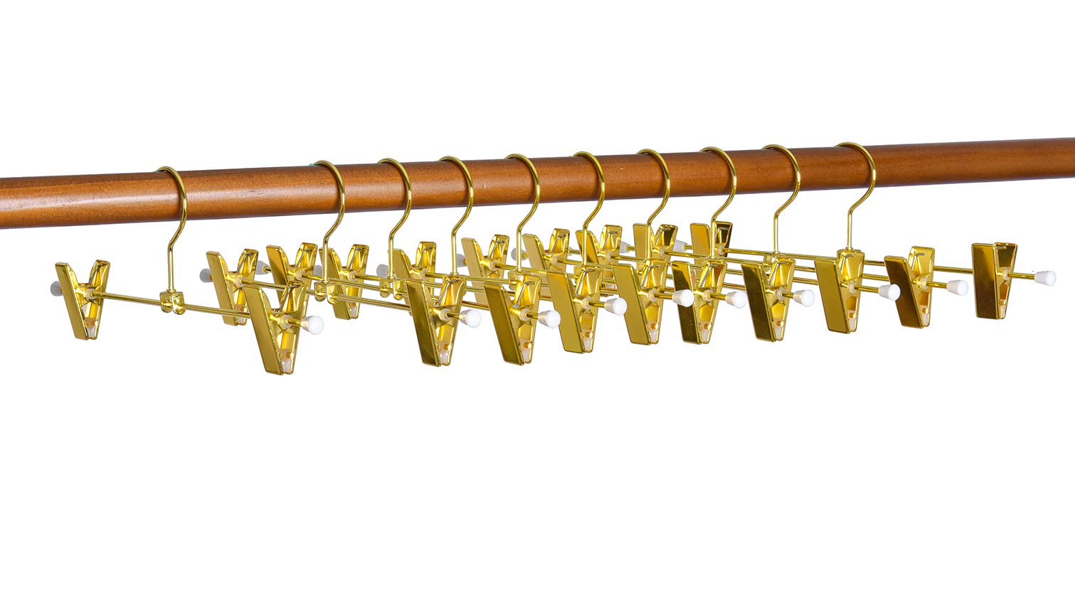 Amber Home - Grucce per pantaloni in metallo dorato lucido, 20 pezzi, con 2 clip regolabili, resistenti per pantaloni, gonne, pantaloni e gancio girevole