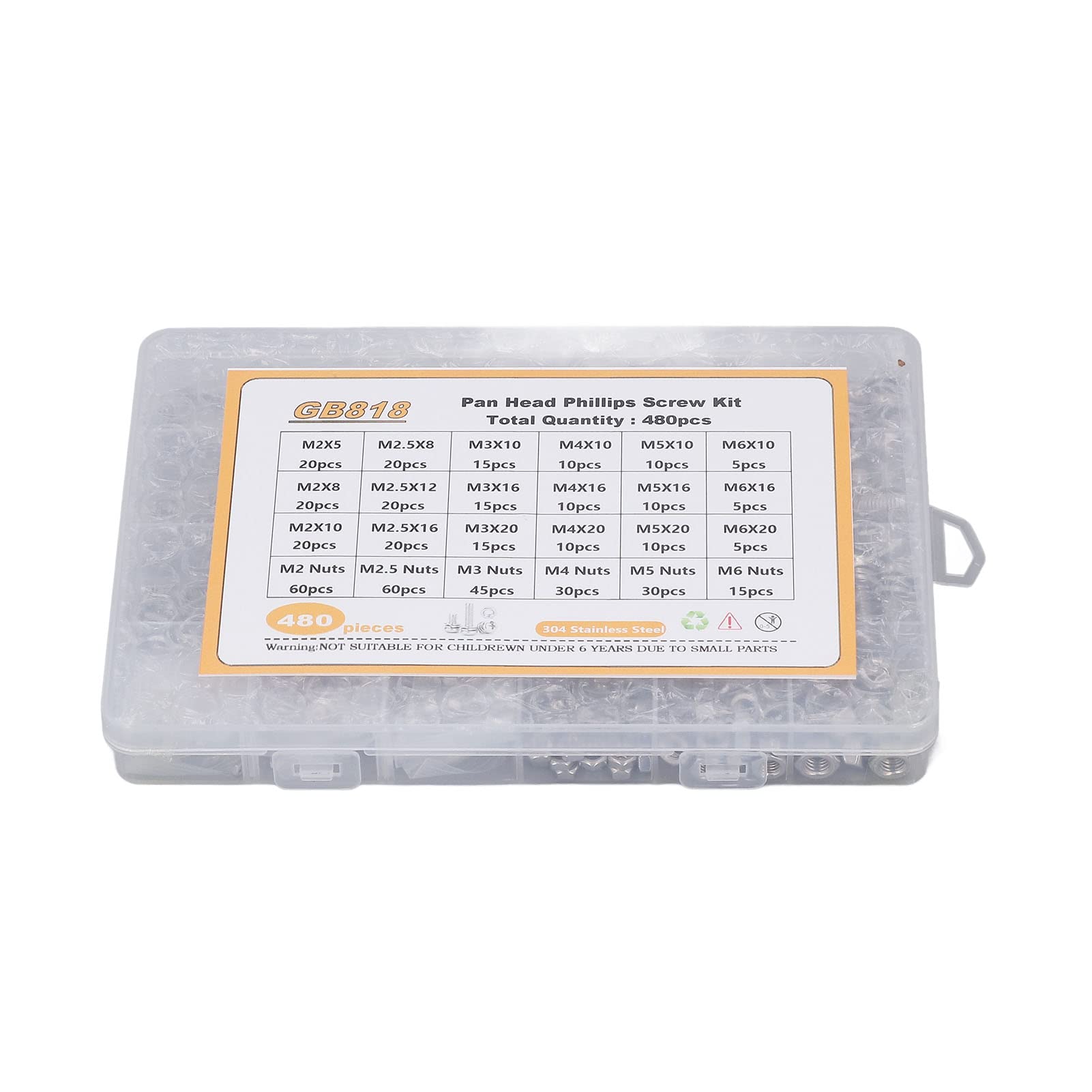 Kit de tuercas y arandelas para tornillos de cabeza plana, de acero inoxidable, 480 piezas, juego variado de herrajes de acero inoxidable 304 con caja de almacenamiento para repara