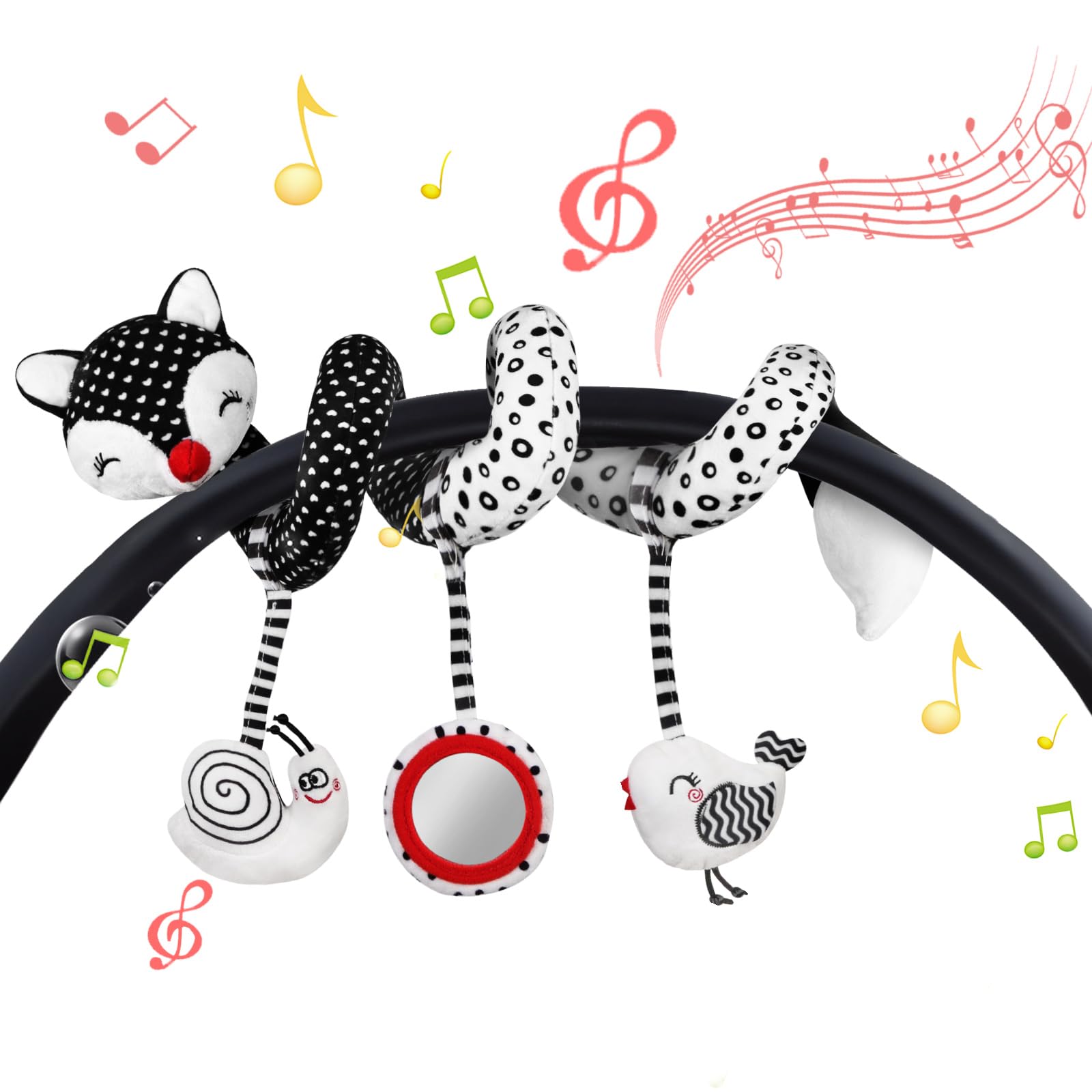 Vicloon Spiral Pram Toys, 0-6 Months Newborn Sensory Toys, Plush Activity Rattle Hanging Toy for Boys Girls, Gift for Newborn Infant Baby (Fox)