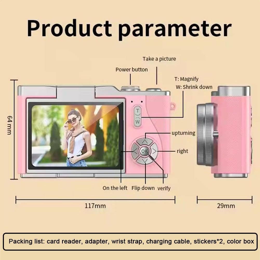 Fotocamera digitale 4K per foto, fotocamera retrò portatile con schermo ribaltabile, fotocamera compatta retrò per esterni (nero 1 set)