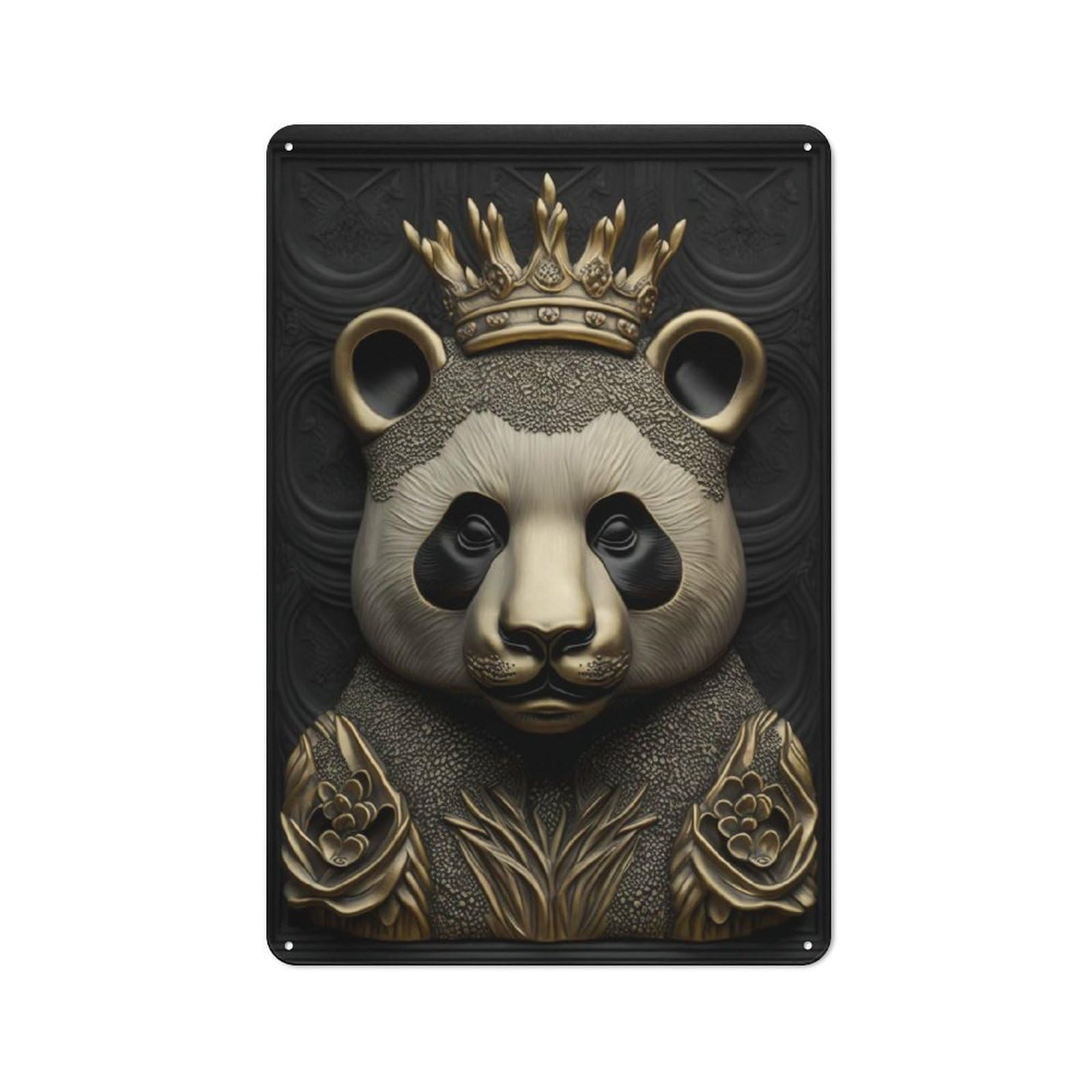 Junmoney Style-19 Retro Panda Gold Relief Deco Vintage Metal Sign 30X20cm, Restaurant Wall Art For Coffee Bar, Small Shop Or Dining Room