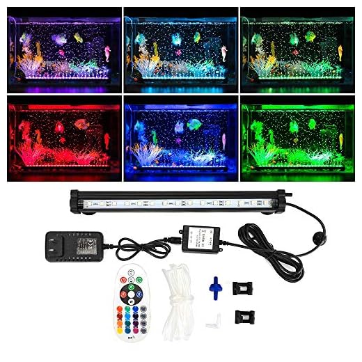 DOCEAN Upgrade LED Aquarium Light IP68 Waterproof Fish Tank Lights Multi-Color & Air Bubble & Dimmable Submersible Underwater Aquarium Lights with Remote Controller for Aquarium (11in/28cm,15led)