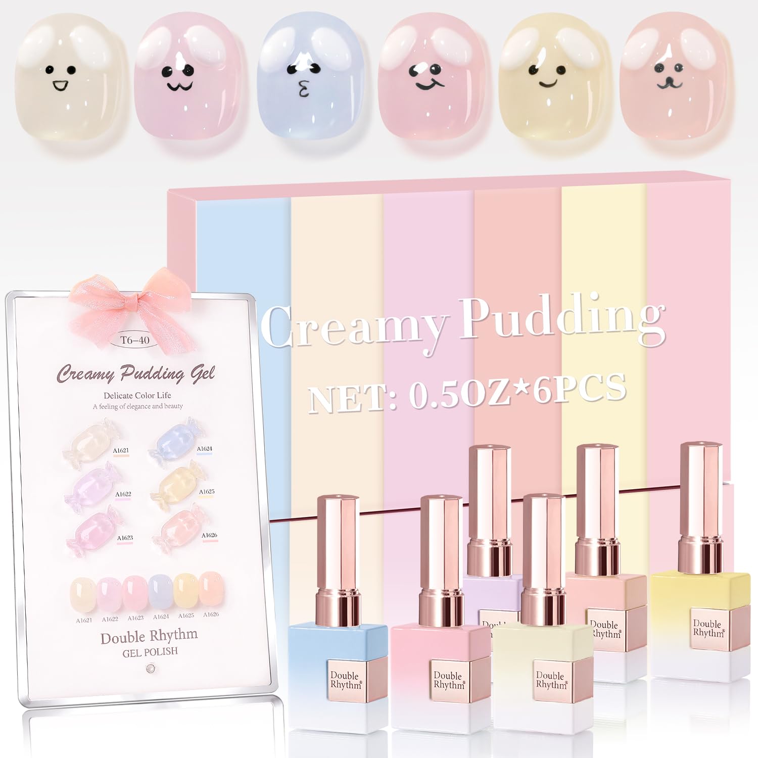 Product image of Double Rhythm 6 Pcs 15 ML Gel Polish Set Same Color Same Bottle Soak Off Gel Polish Kit Nail Art Manicure Salon DIY at Home for Women (Jelly Blue Purple Nude Pink-T6-40)