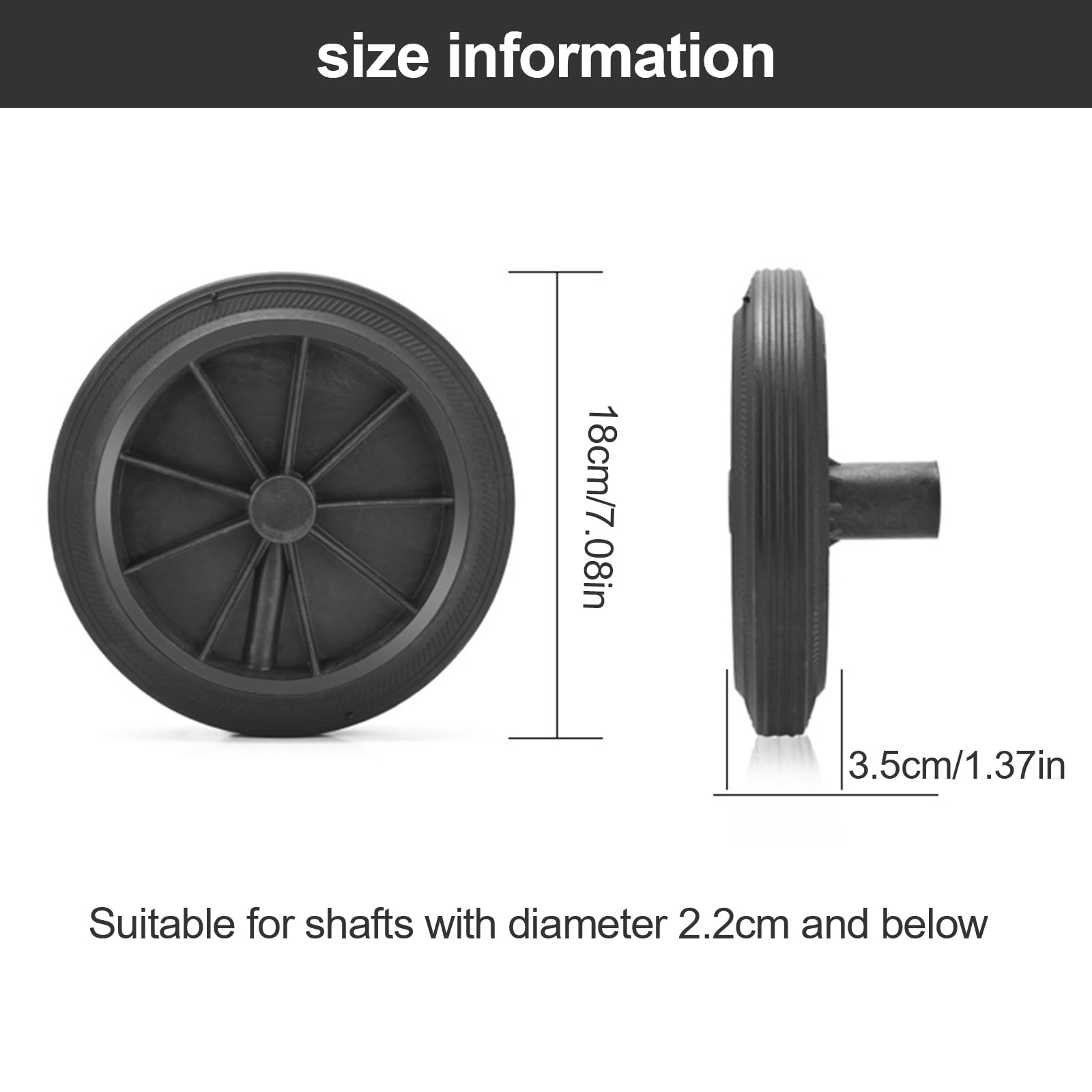 Roue de Rechange pour Poubelles, 180mmRoue de Remplacement pour Poubelle a Roulettes, Conteneur Poubelle Roue de Rechange, Roue pour Poubelle Exterieur, Roue en Caoutchouc pour Poubelle, 2Pcs