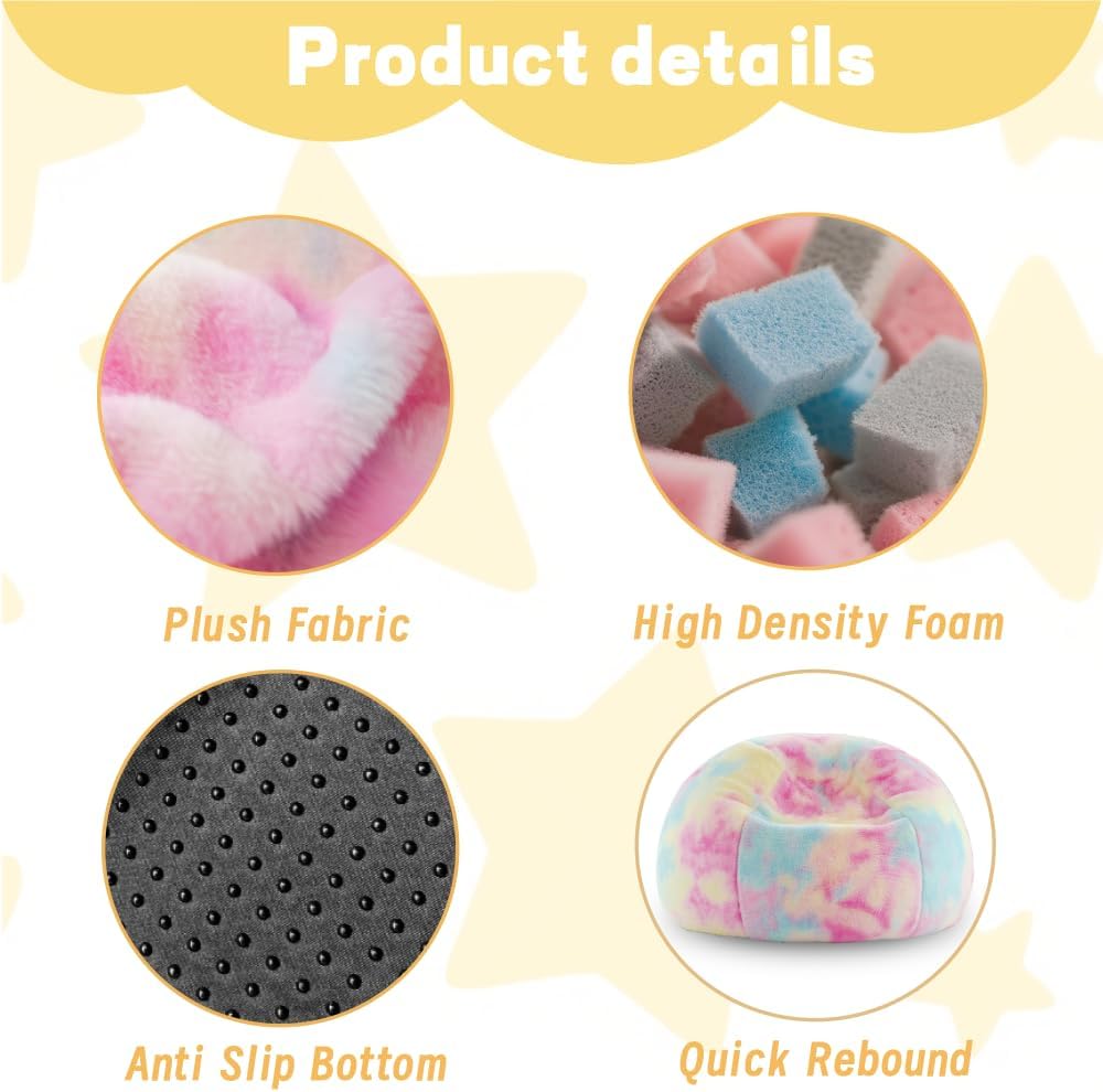 Modern Soft Fluffy Bean Bag Chair With Faux Rabbit Fur Cover, Memory Foam Bean Bag Chairs For Kids Teens, Furry Fuzzy Faux Fur Fabric Beanbag, Round Rainbow Plush Sofa For Bedroom, Living Room, Dorm