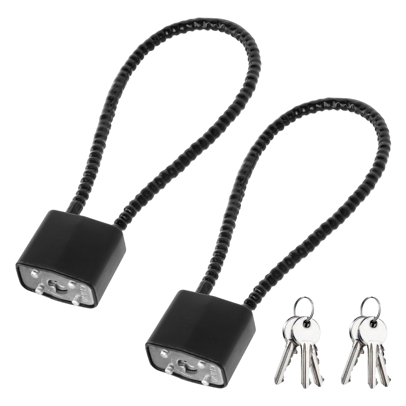 2 Lucchetti con Chiav, Lucchetto 28 CM con Fune Metallica nero a Chiavi Uguali, Lock bici, Lucchetto Armadietto, Lock Bicicletta, per Valigia, Casco, Armadio