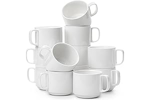 BTaT Stackable Coffee Mugs, Set of 12, 12 OZ, White