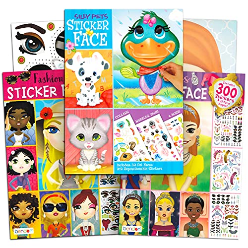 Bendon Publishing Make a Face Sticker Books for Girls Kids Toddlers -- Set of 3 Sticker Face Activity Books with Over 90 Faces and 750 Stickers Total