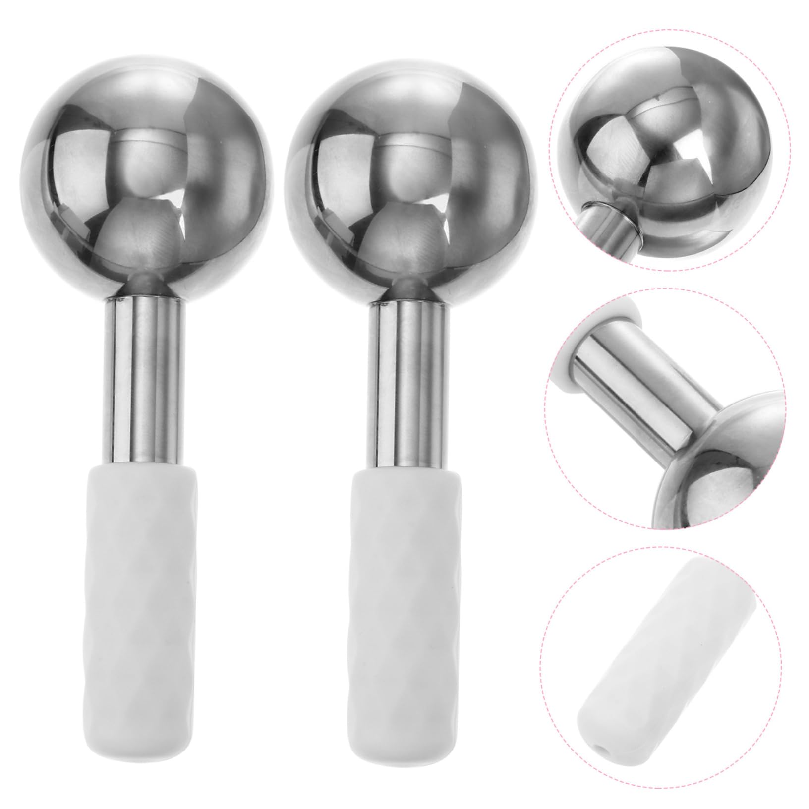 Kühlendes Gesichtsmassagegerät Eiskugel aus Edelstahl 2 Stück Silber