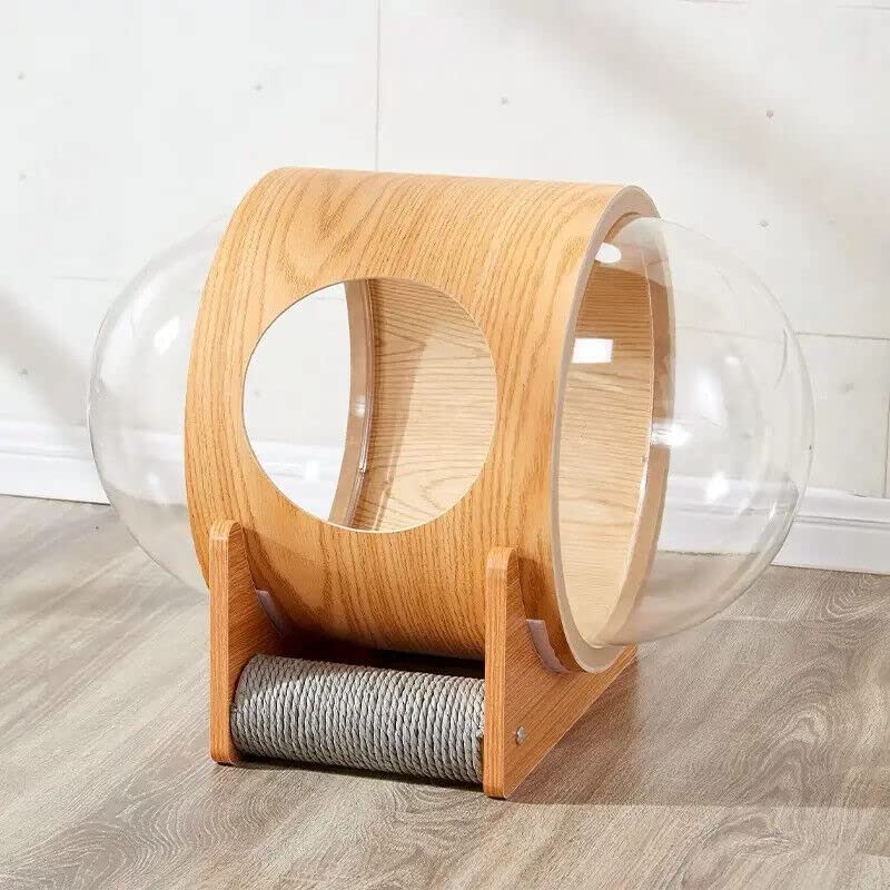 GIUK Monty's - Cama cápsula espacial de madera para gatos, postes rascadores y ropa de cama ultrasuave, individual, color marrón