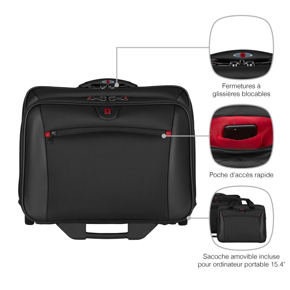 WENGER Potomac Ensemble de 2 Bagages pour Ordinateur Portable 17 Pouces, Sacoche Amovible pour Ordinateur Portable 15 Pouces, 23 l, Femmes Hommes, Bureau Affaires Voyages, Noir, 600661