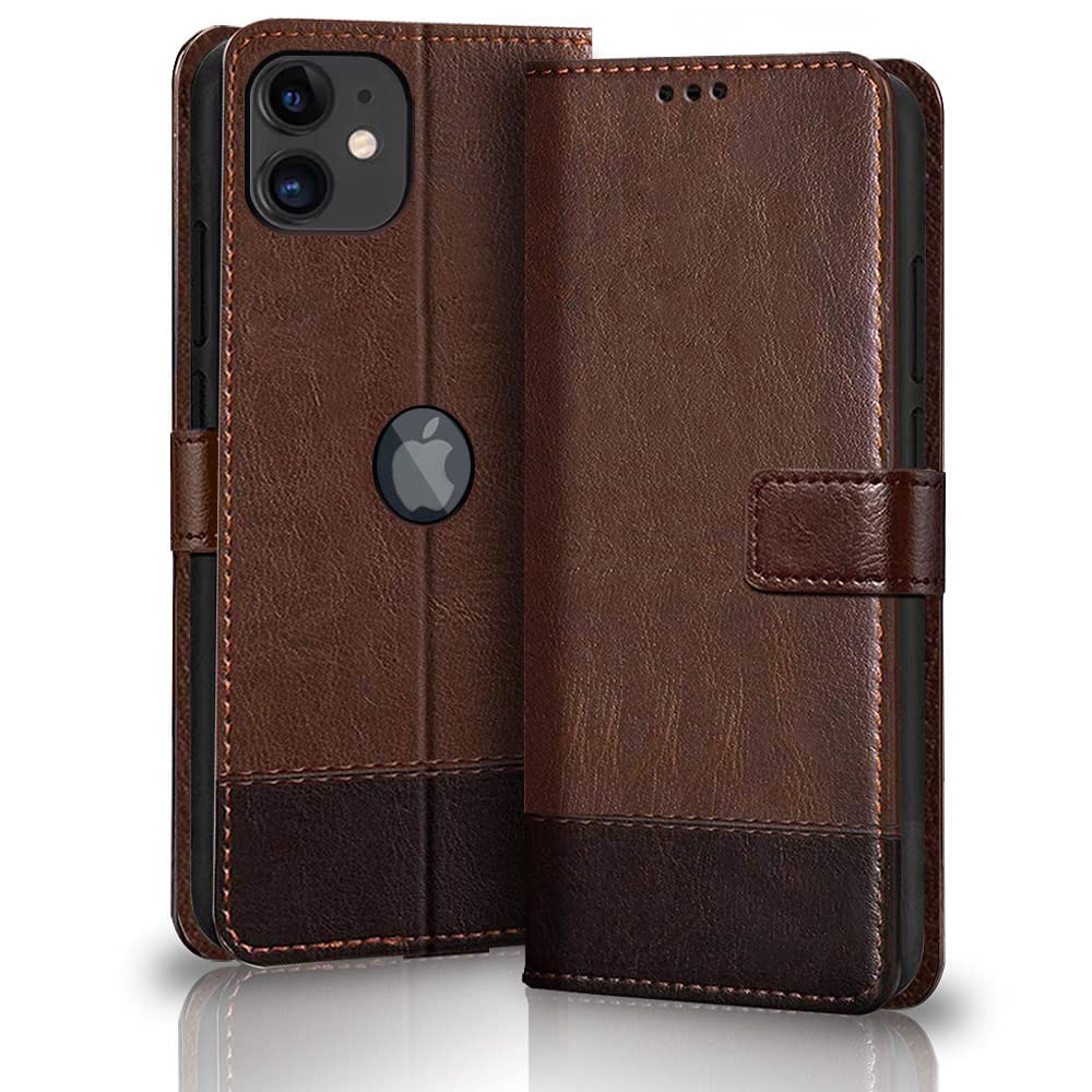 TheGiftKart iPhone 11 Flip Back Cover Case | Dual-Color Leather Finish | Inbuilt Stand & Pockets | Wallet Style Flip Back Case Cover for iPhone 11 (Brown & Coffee) (B0BJQF2T21) Amazon Price History, Amazon Price Tracker