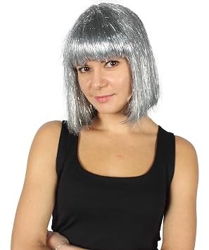 Adult Womens Tinsel Bob Wig Collection | Silver Color | Premium Breathable Capless Cap Design
