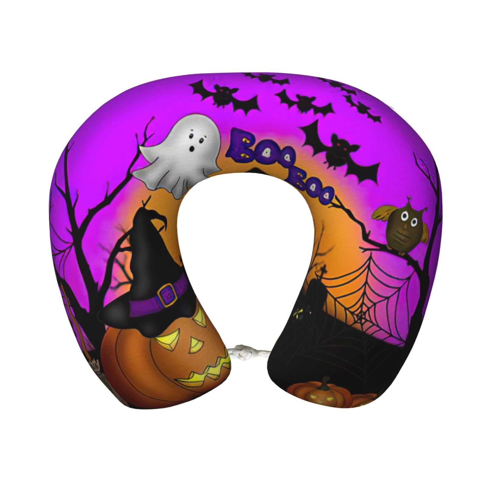 yagDAA Halloween Owl Pumpkin Print U-Shape Travel Neck Pillows Memory Foam Neck Pillow For Airplane Car Office Sleeping Rest
