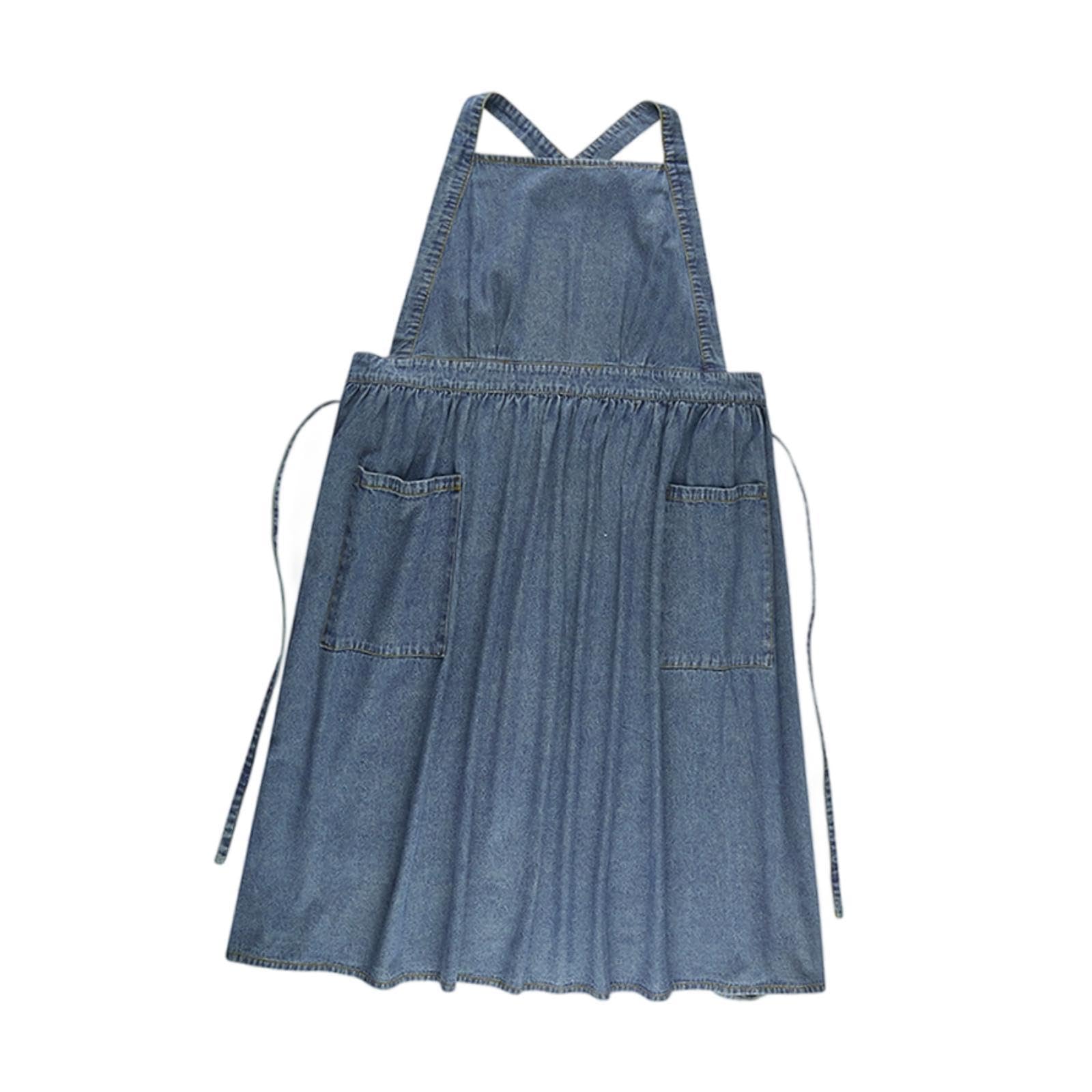 LOVIVER Grembiule in denim con tasche incrociate sulla schiena, protettivo, resistente e confortevole, regolabile per parrucchieri e grigliate.
