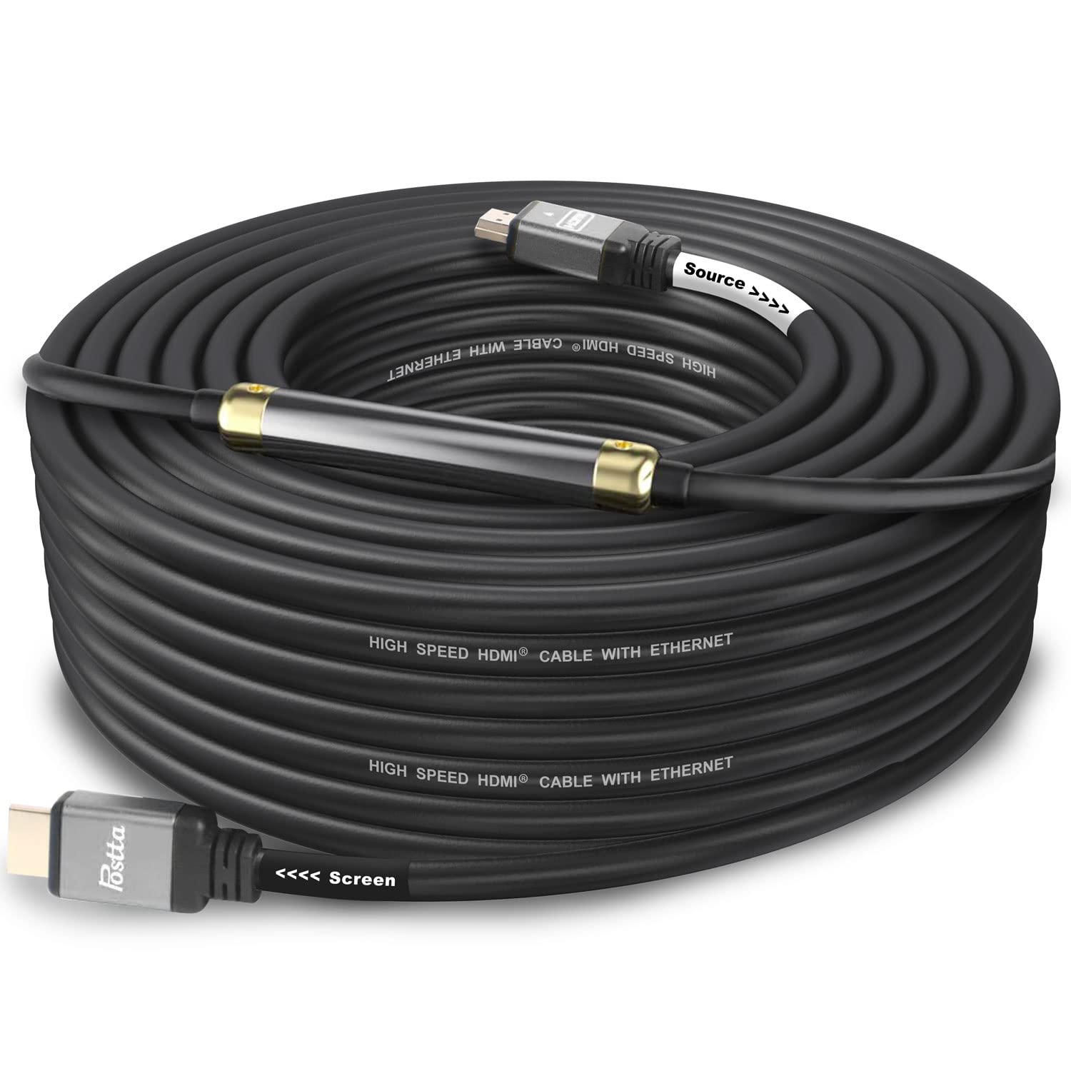 Photo 1 of Postta HDMI 2.0V Cable(100 Feet) with Built-in Signal Booster-Support 3D,1080P,Ethernet,Audio Return-1 Pack(Grey) 100FT Grey