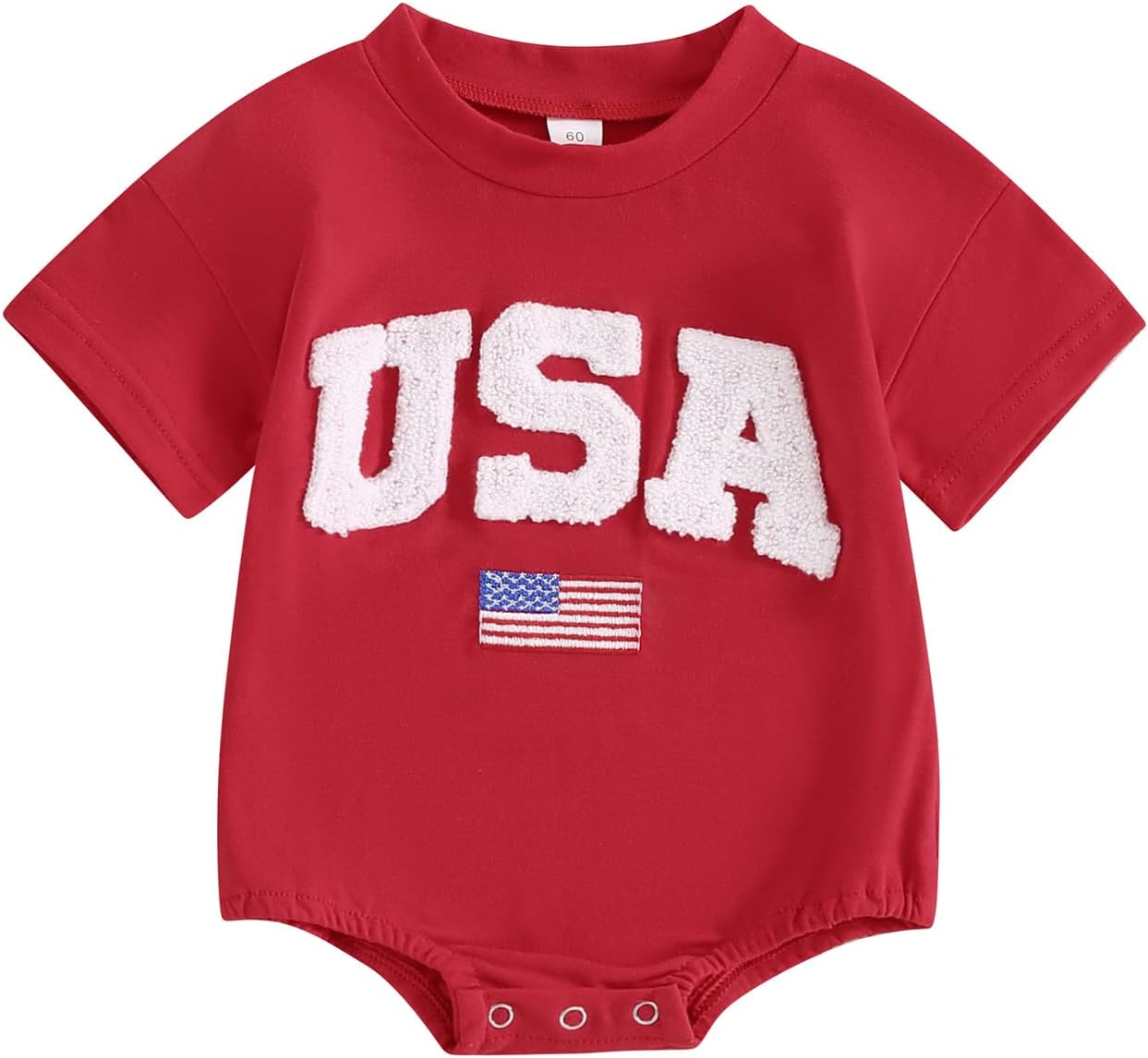 4th of July Baby Outfit Infant Boy Girl Bubble Romper USA Embroidery Short-Sleeve Crewneck One-Piece Holiday Outfit
