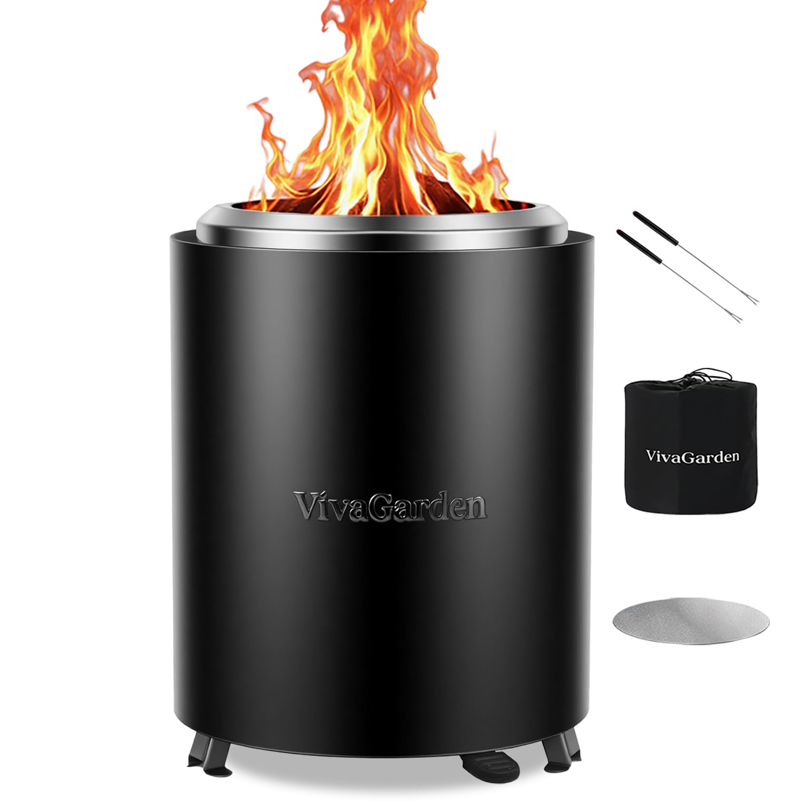 Fogón de mesa de 9.7 x 7.1 pulgadas de VivaGarden, estufa de camping de bajo humo para exteriores y patio, alimentada por pellets o madera, color negro