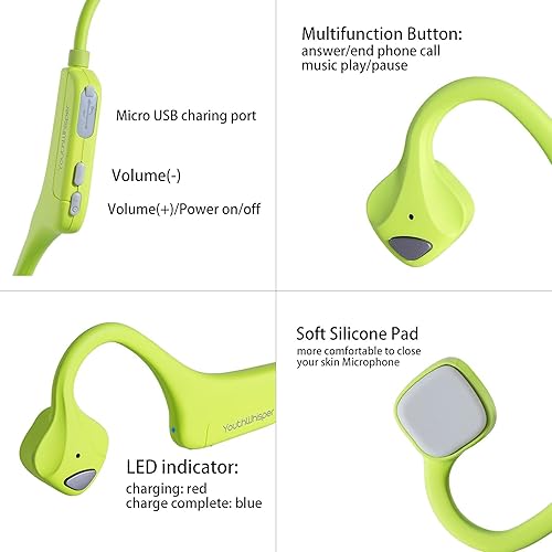 Miniatura 8 de Auriculares de conducción ósea Bluetooth, auriculares inalámbricos de oreja abierta con micrófono, resistentes al sudor, para correr, entrenamiento,