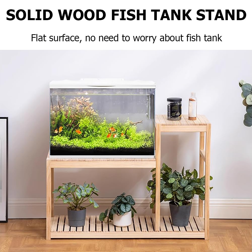 Soporte de madera para acuario con almacenamiento multicapa, diseño moderno de granja para peceras y terrarios de reptiles