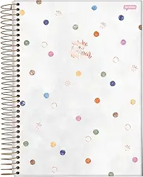 Jandaia - Caderno Espiral College 175x242mm CD 1 Matéria 80 Fls La Creme Fundo Poá Colorido FSC