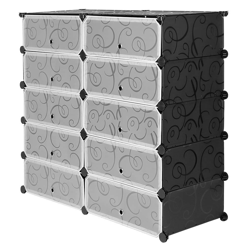 HUOLE Armadio in plastica per bambini, colore: rosa, scaffale a cubo con 10 vani modulabili DIY, Armadio Armadio per abiti scarpe, scarabocchi
