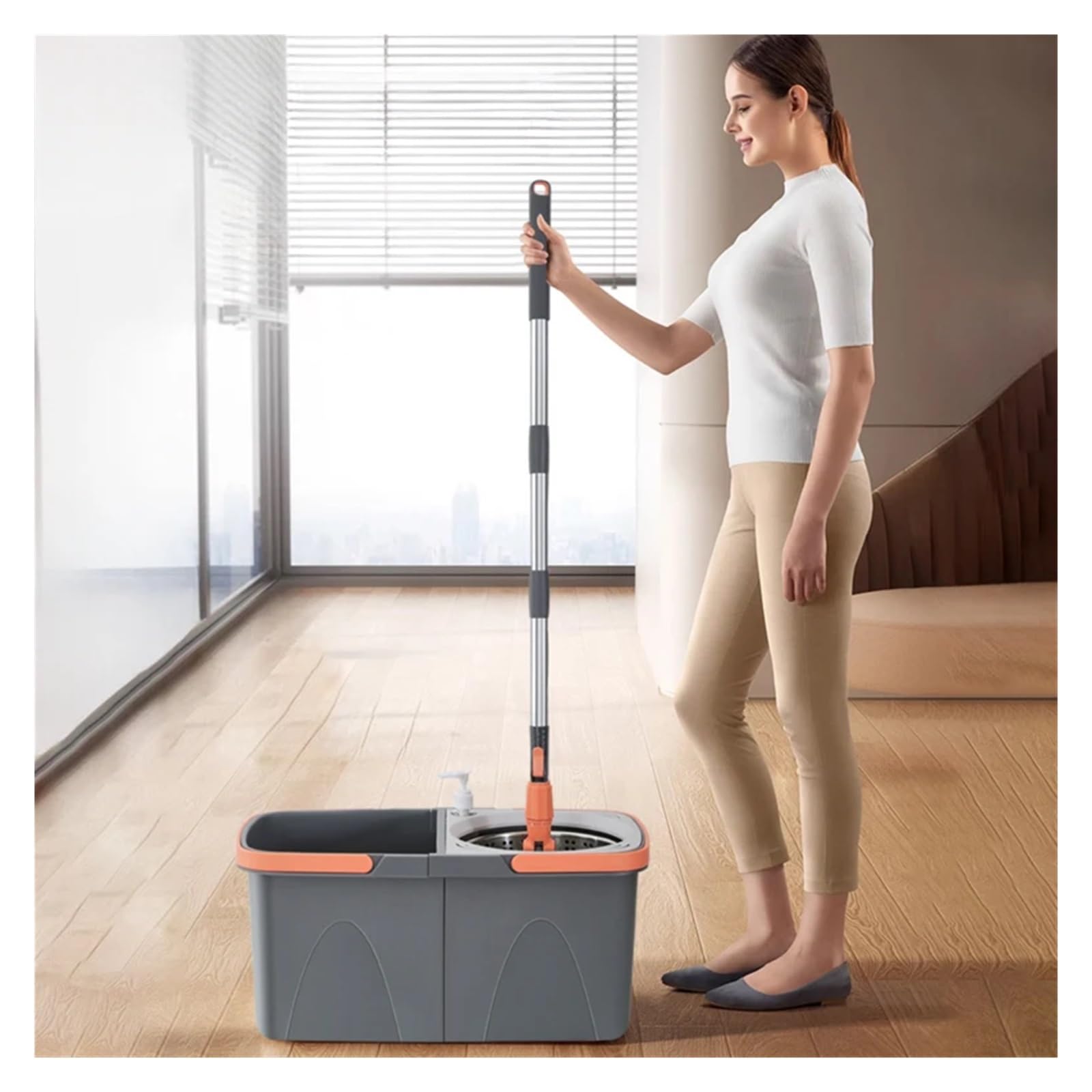 Juego de trapeador giratorio de doble cubo independiente for uso en seco y húmedo. Nuevo con trapeador doméstico de cubo. Trapeador giratorio de 360 ​​grados for limpieza del hogar.(Mop Set - 3 Cloth)