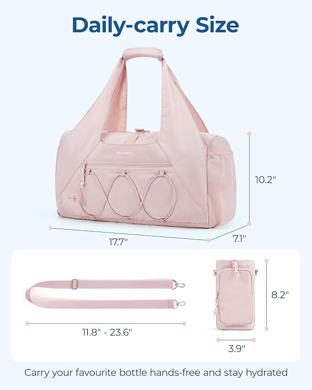 bagsmart Női sport és utazótáska könnyű weekender cipőtartó rekesszel, nedves zsebbel, jógatáska rózsaszín