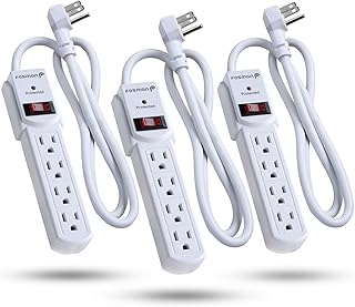 Fosmon Surge Protector Power Strip Flat Plug, 4-Outlet Splitter Extender 1875 Watt 490 Joules, 3FT Extension Cord Wall Mount with 3 Prong - ETL Listed (3 Pack)