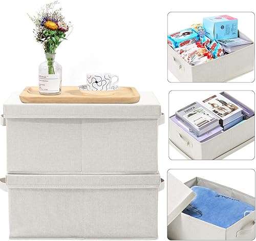 Miniatura 9 de HOONEX Contenedores de almacenamiento con tapas para organizar, paquete de 2, cajas de almacenamiento con 2 asas de transporte y cartón pesado