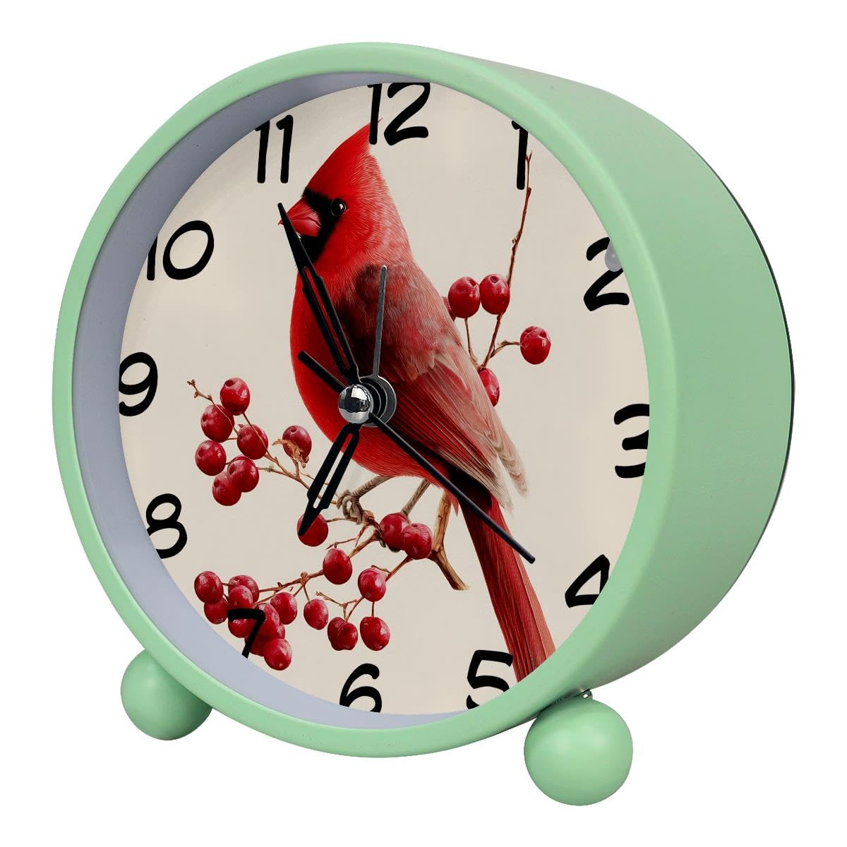 Luoweisi Analog Alarm Clock Christmas Cardinal, Silent Non-Ticking with Night Light, Battery Operated, Round Desk Alarm Clock for Office, Bedroom, Elderly, Adults, Children, Student Gifts