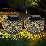 Linterna con energía solar: hecha de hierro (acabado marrón) y plástico, esta linterna solar colgante con mango de cuerda de cáñamo. Puede encenderse automáticamente al anochecer y apagarse al amanecer (asegúrese de encender el botón antes de cargar)