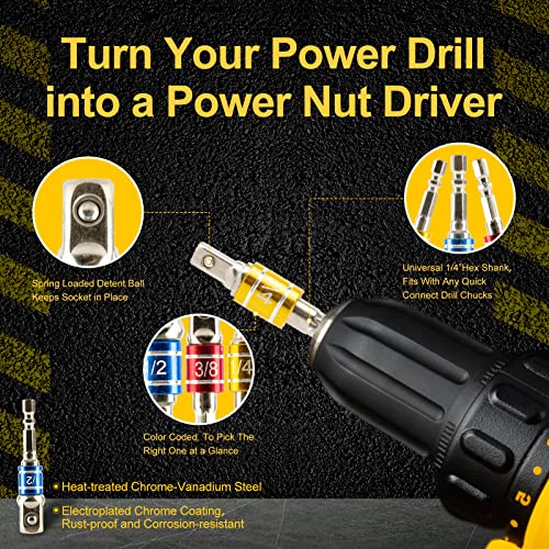 7-In-1 Impact Drill Bit Extension, 1/4" Magnetic Drill Bit Holder In Length Of 3", 4", 6", Quick Change Socket Adapter Of 1/4", 3/8", 1/2", Tricky Corner Saver 105 Degree Right Angle Drill Attachment #TOP2