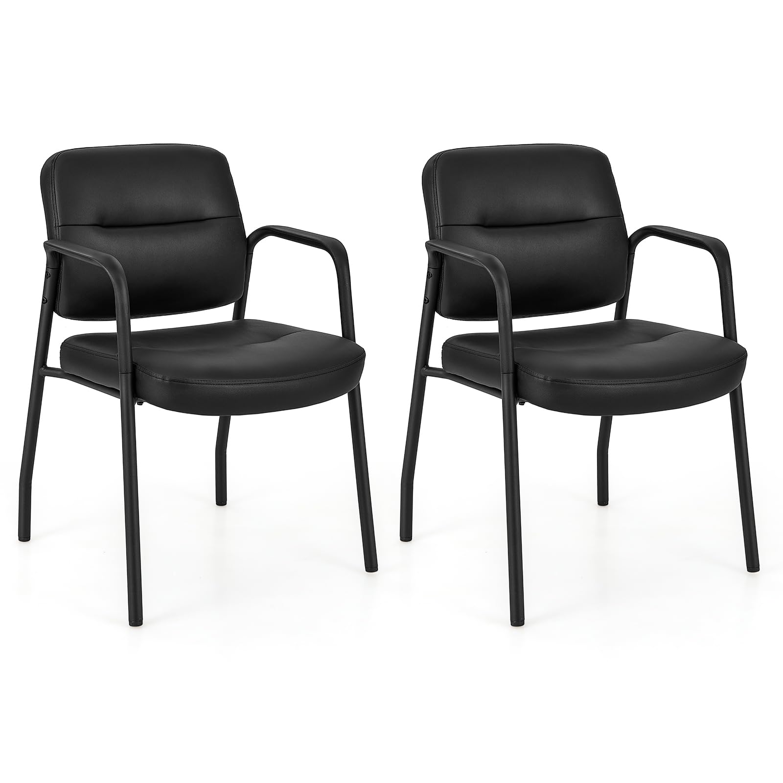 COSTWAY Set di 2 Sedie da Sala d'Attesa Imbottite, Sedie da Conferenza con Braccioli, con Gambe in Metallo, Sedie da Ufficio Portata 160 kg, 58 x 56 x 81 cm