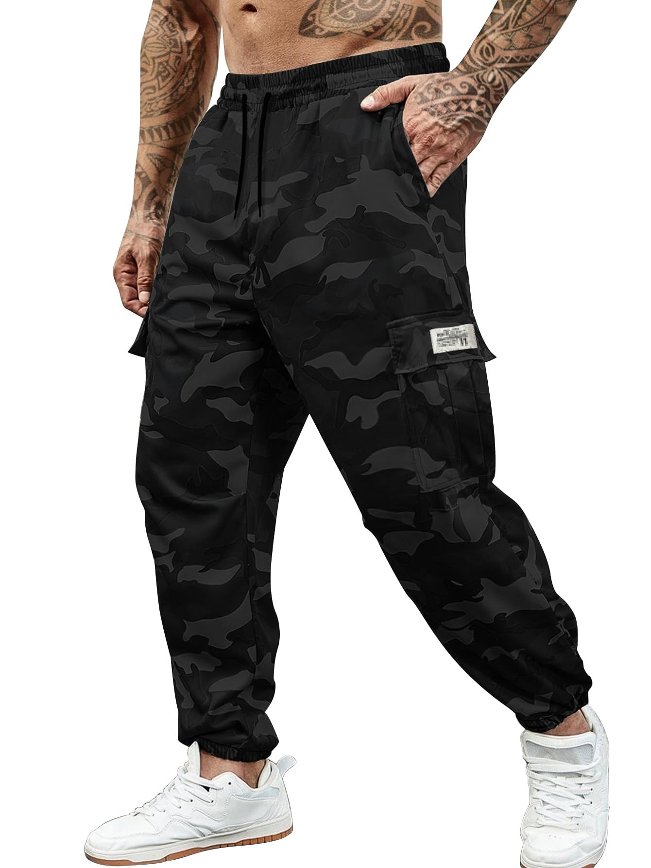 Hidkat Men's Camo Jogger Pants Military Army Combat Cargo Pants Leg-Bound Tapered Casual Camouflage Tactical Pants