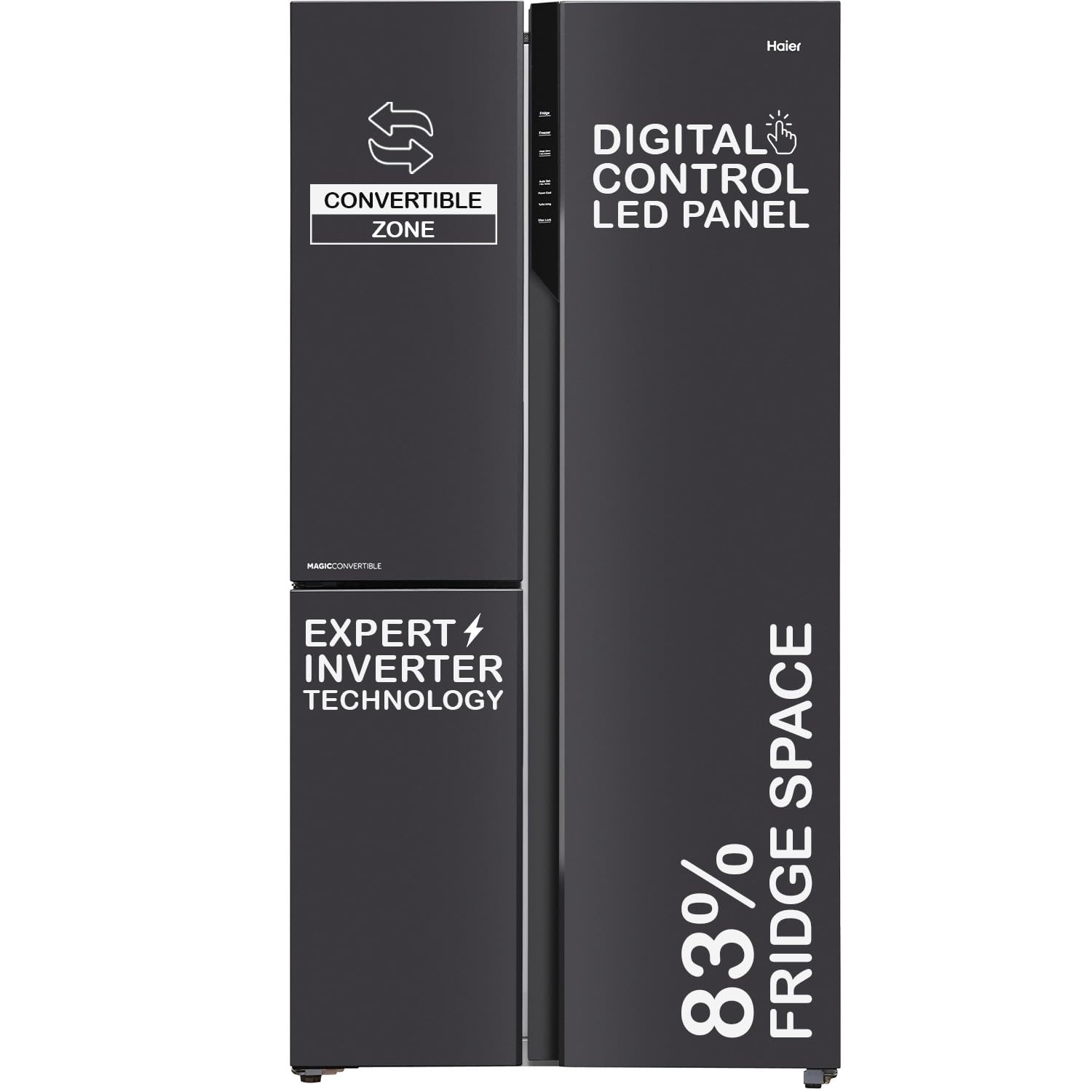 Haier 598L, 3-Star, 83% Convertible Fridge Space, Expert Inverter 3-Door Side by Side Refrigerator, (HRT-683KS, Black Steel)