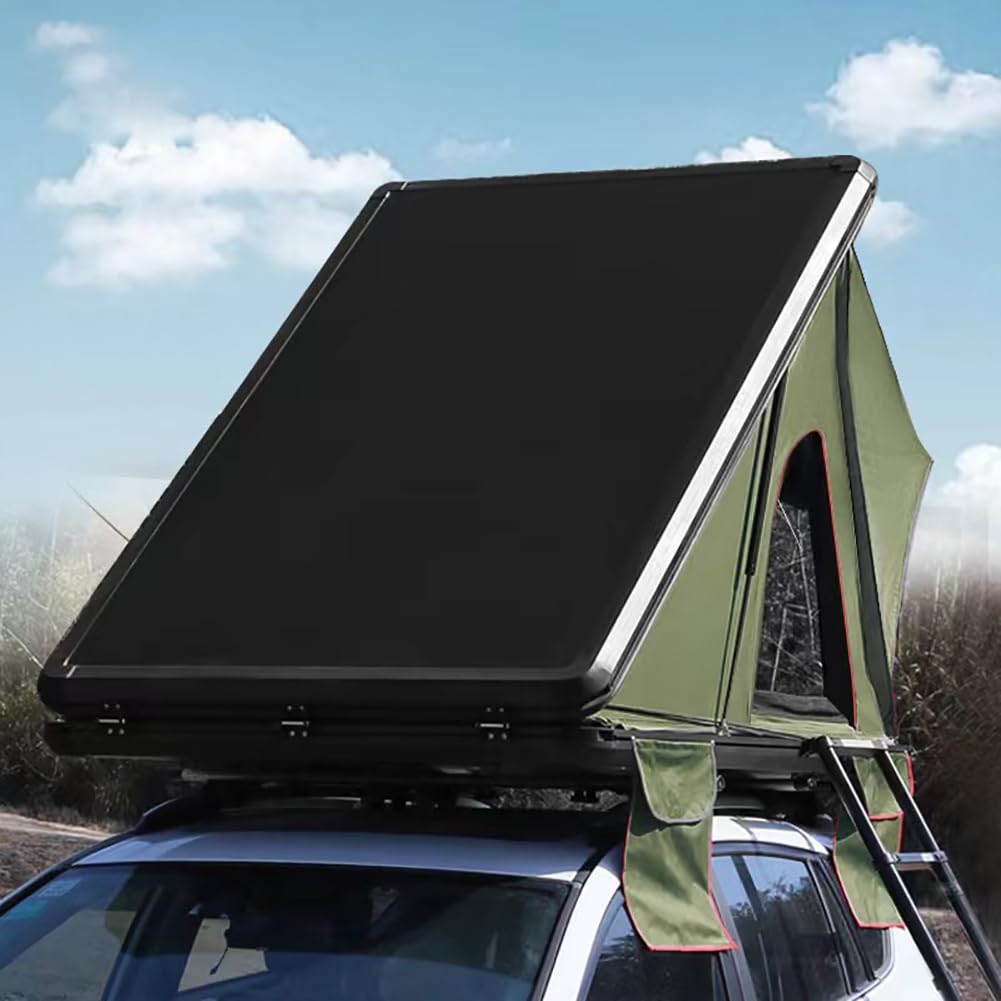 KK-GGL Triangular Roof Top Tent, Folding Hard Shell Tents for SUV, Camping Self-Driving Tent, Fast Easy Pop Up Van Tent, SUV Roof Tent, Truck Lorry Rooftop Tent, Quick Extension in 3 Seconds,Green