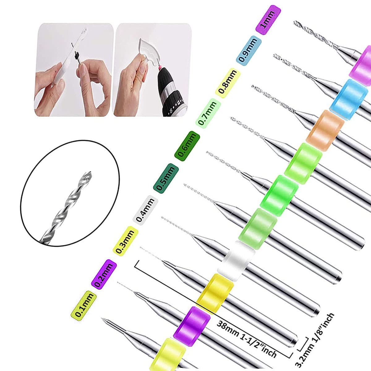 Set 60 Punte Trapano A Mano - Per Legno, Plastica, PCB, Con Morsetto, Diametri 0.3-3.0mm - Foto 9