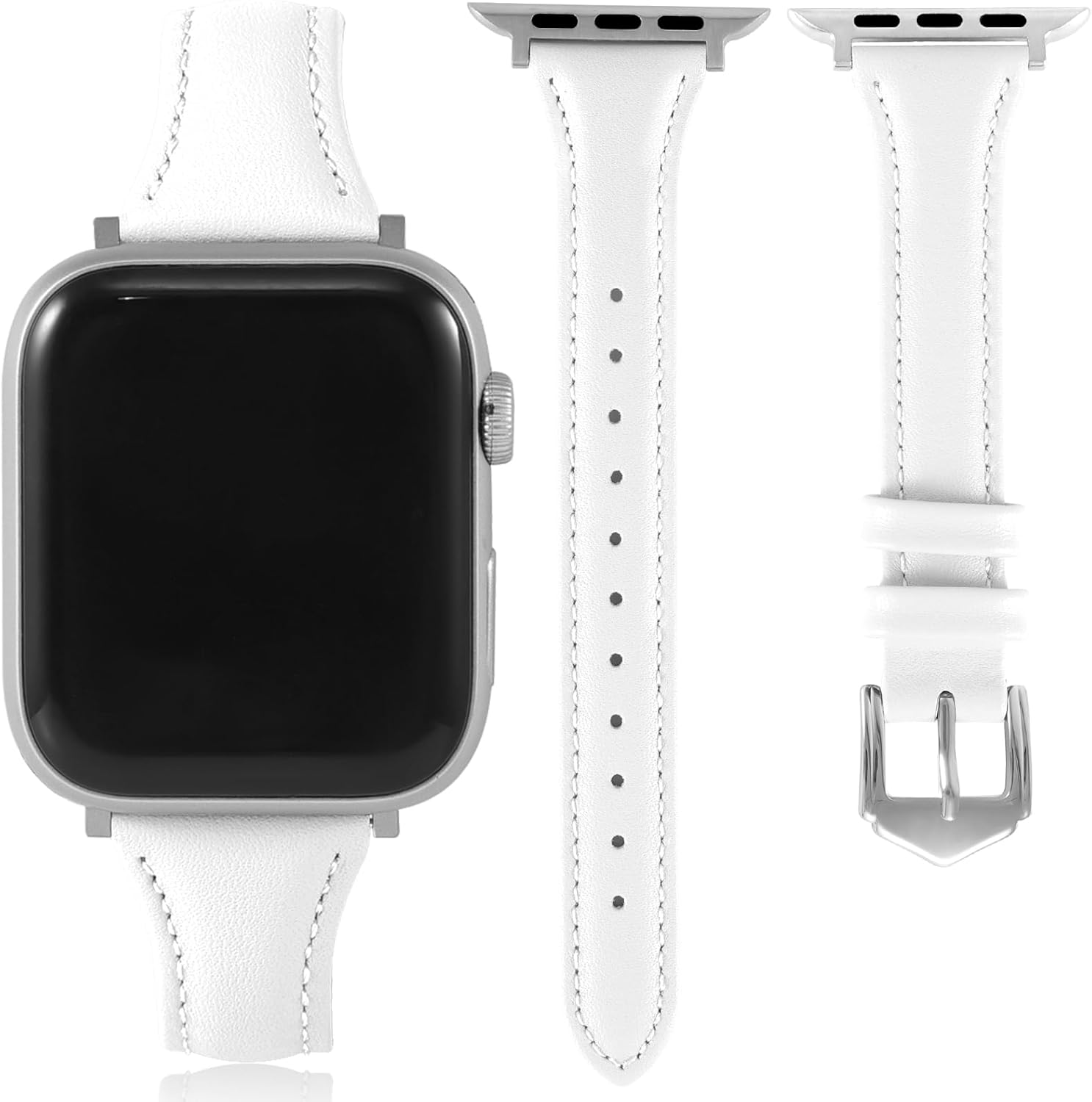 Slim Soft Genuine Leather Bands Compatible with Apple Watch Band 38mm 40mm 41mm 42mm 44mm 45mm 46mm 49mm for Women, Dressy Durable Leather Replacement Strap for iWatch SE Ultra 11 10 9 8 7 6 5 4 3 2 1