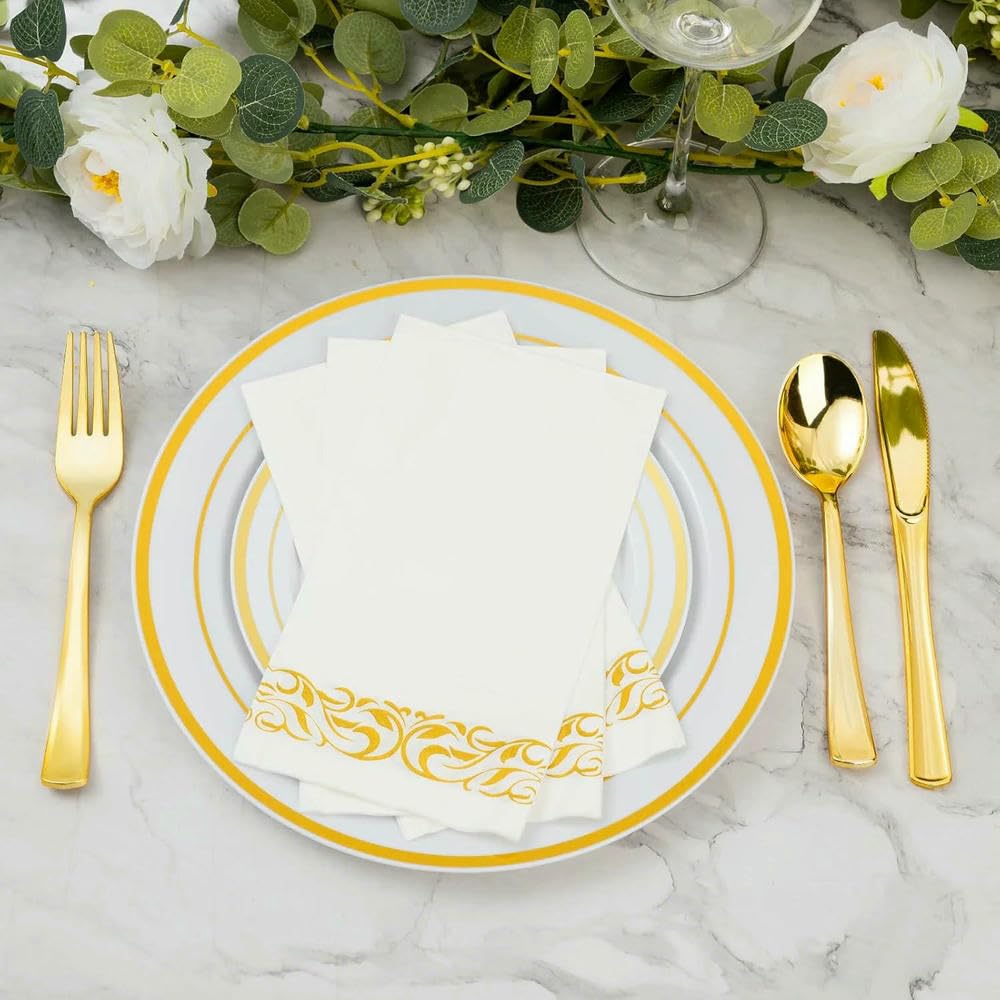 JJDFW 25/50 tovaglioli eleganti tovaglioli di carta velina vintage bianco festa matrimonio morbido tovagliolo cena