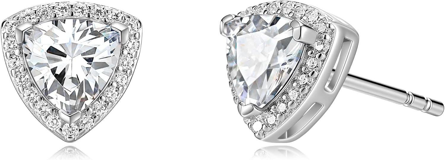 Leroy Triangle 14K White Gold Plated 925 Sterling Silver Stud Earrings for Women, Elegant Geometric Design, Symbol Balance of Love