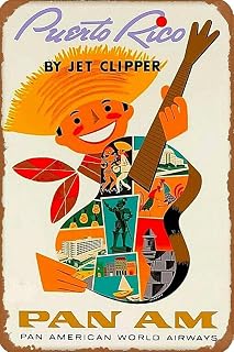 XXBCSS Vintage Look Wall Plaque Puerto Rico by Jet Clipper Pan Am Caribbean Vintage Travel Advertisement Print Retro Antique Metal Signs Posters for Garage Man Cave Bar Kitchen 12X6 Inch
