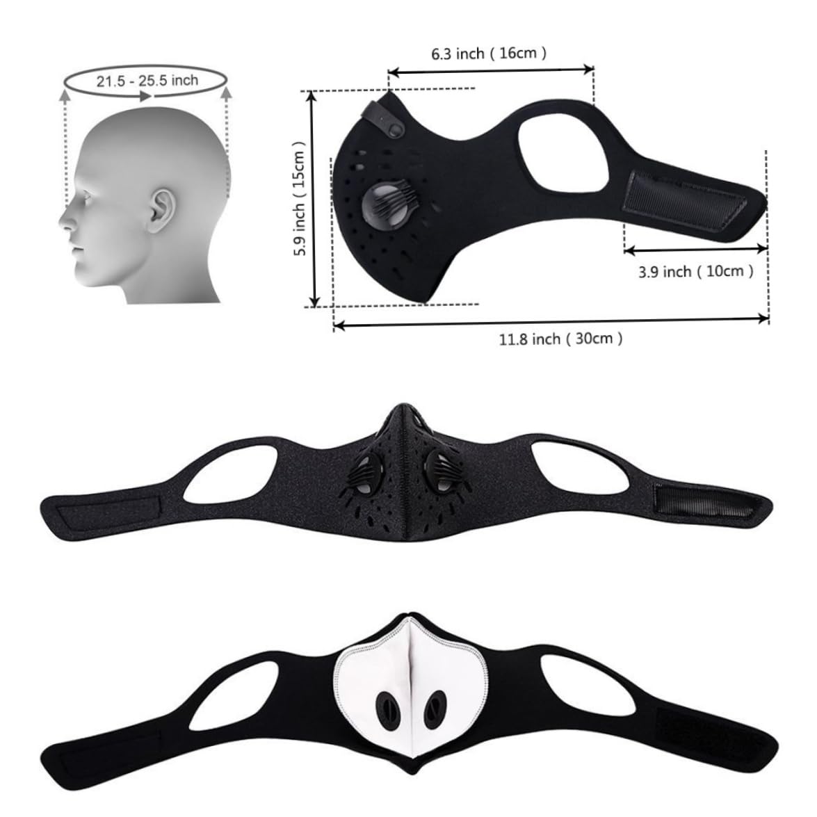 Masque facial pour la poussière, masque à charbon actif anti-allergènes de pollen PM2, 5 pour la course à pied et le cyclisme