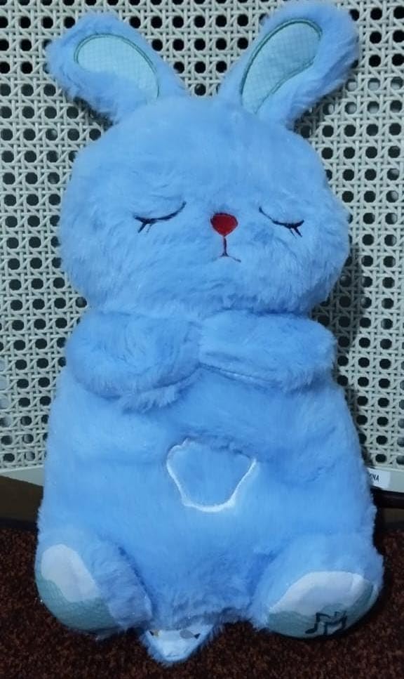 Image of Rabbit Sleeping Breathing Teddy with Music and Light Soft Toy for Girls Huggable Heart beat Plush Toys for Kids & Babies Cuddly Animal Stuff Huggable Gifts for Toddlers Blue 32 cm