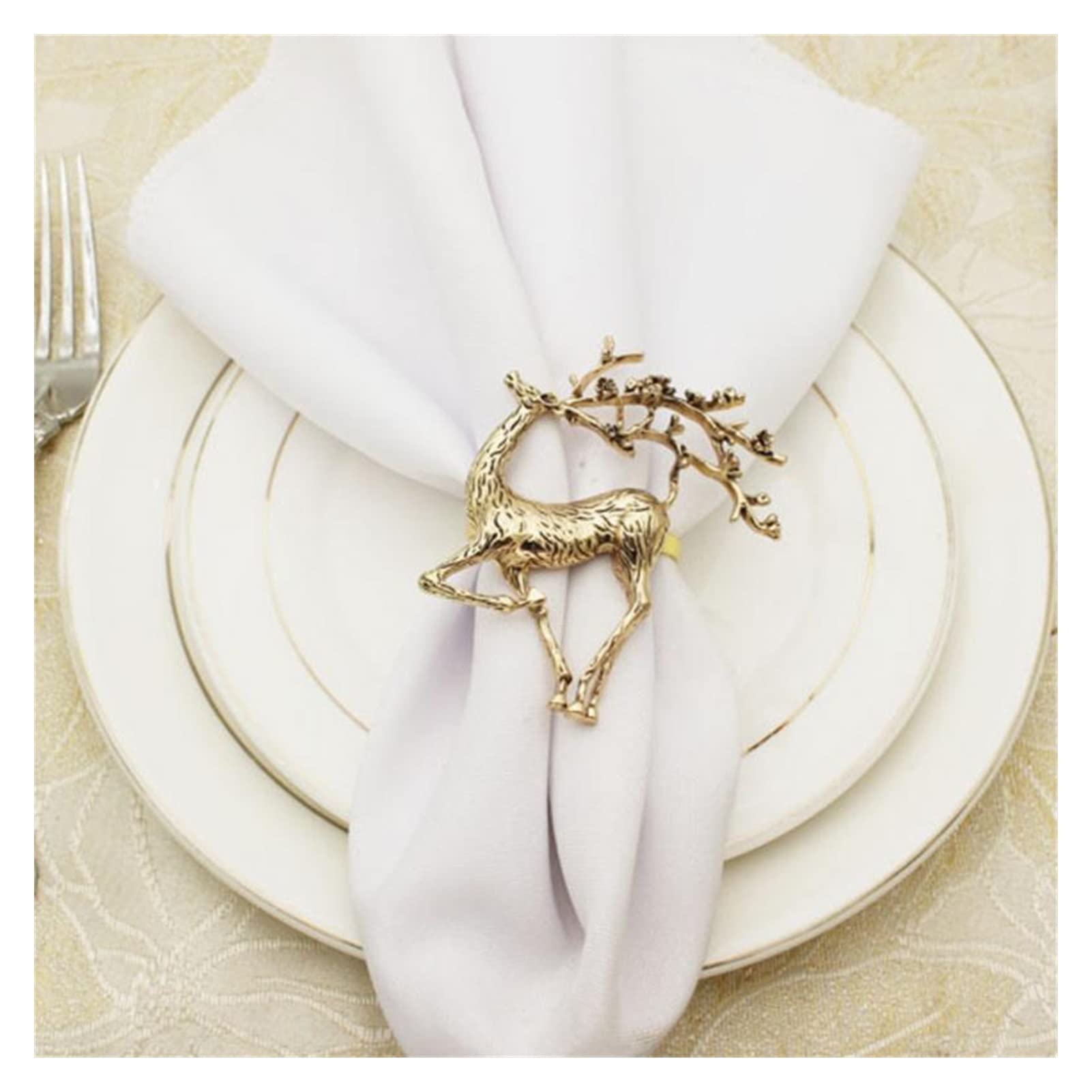 6er-Set Weihnachts-Elch-Hirsch-Schnallenhalter aus Goldlegierung für Hotel, Restaurant, Hochzeit, Party, Esstisch, Serviettendekoration,Dull
