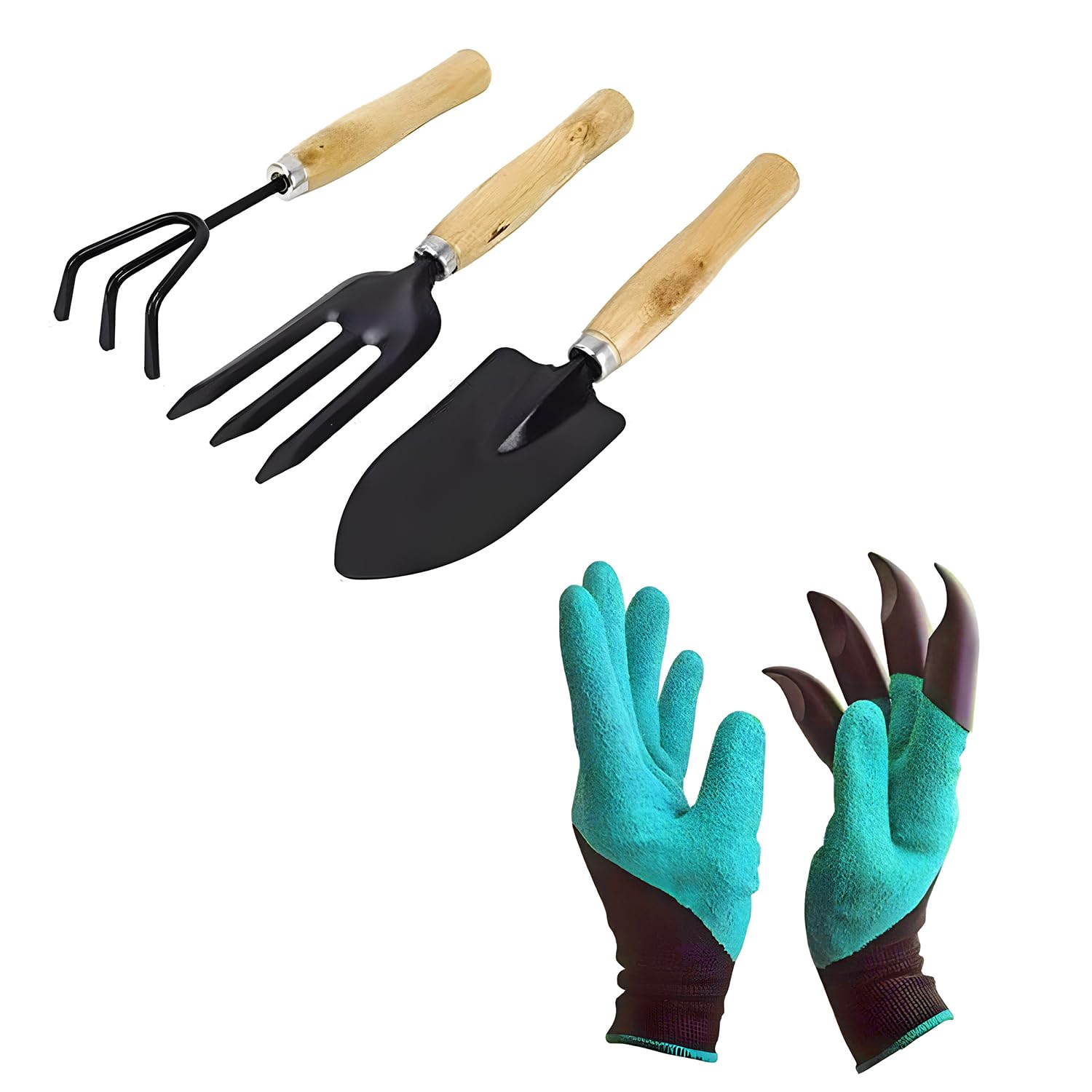 Oblivion Gardening Tools Combo Set of 4 Pcs – Claw Gloves, Hand Cultivator, Big Trowel and Garden Fork Set for Planting, Weeding & Soil Maintenance, Durable & Easy-to-Use Gardening Kit-image-30