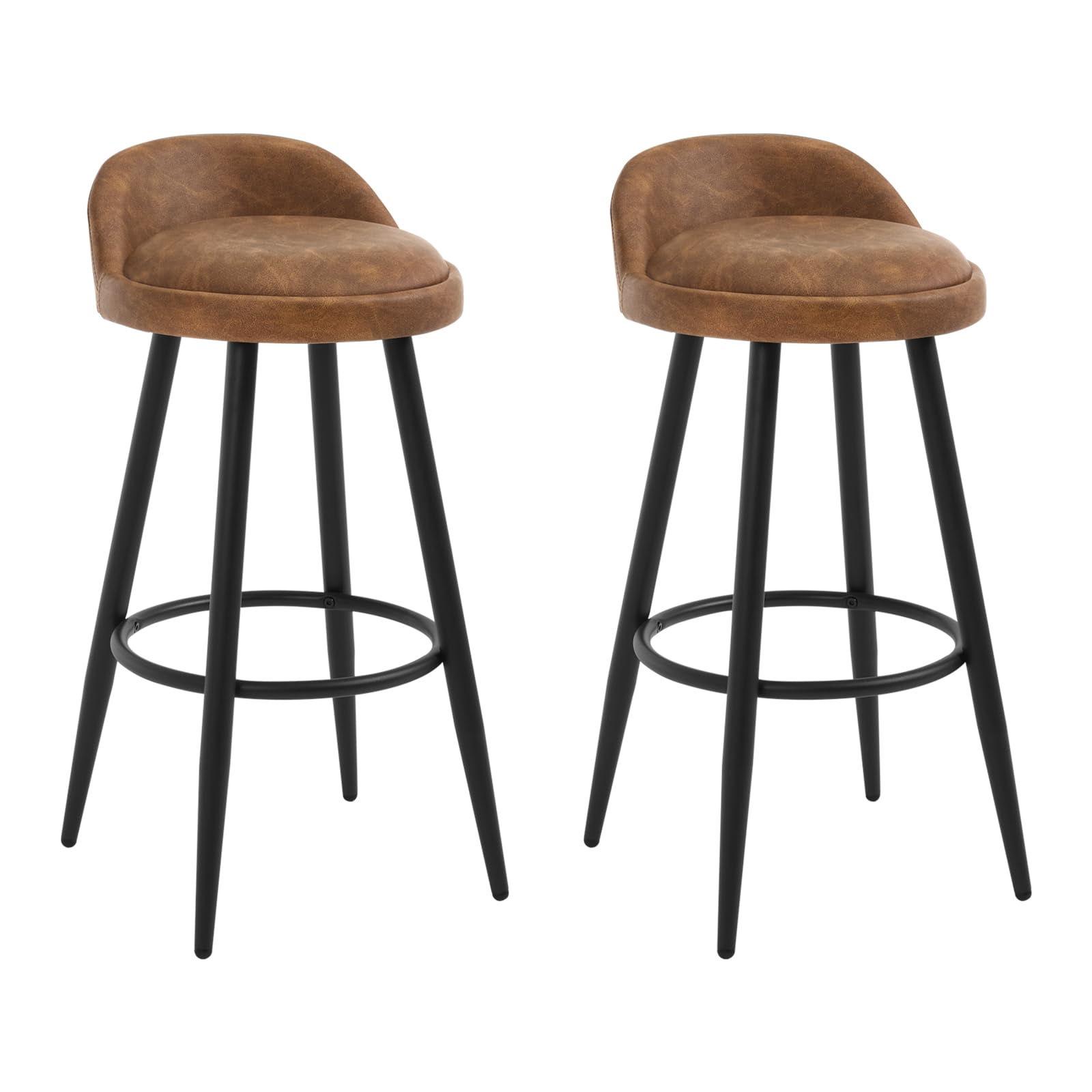 WOLTU Taburetes de Bar Juego de 2, Taburetes de Cocina con Reposapiés, Asiento de Cuero Sintetico, Estructura de Metal, Marrón