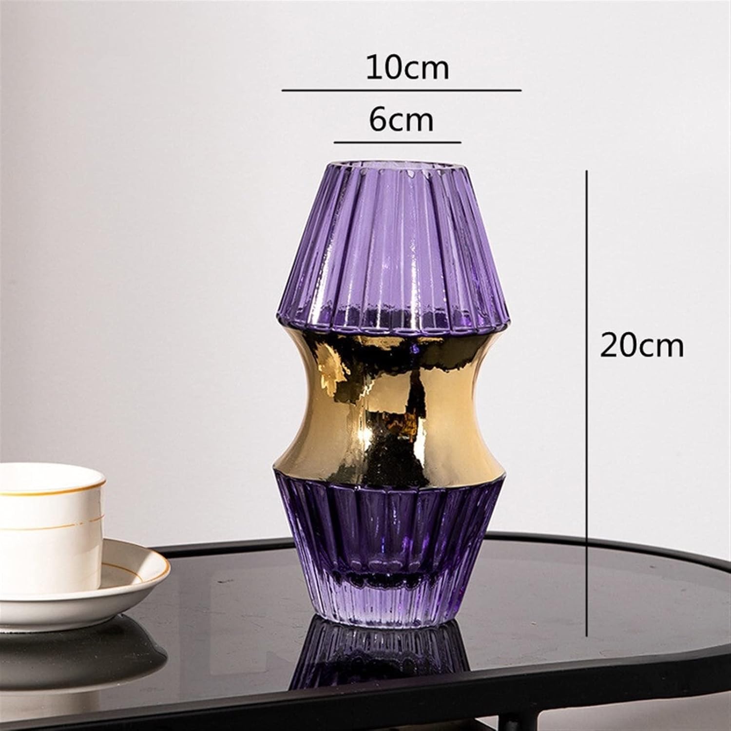 Vase Colored Glass Vase Vertical Pattern Gold Edge Ring Flower Arrangement Hydroponics Flower Vase Home Furnishing Decoration Suitable for Dining and Living Room Home decoratio(Small)