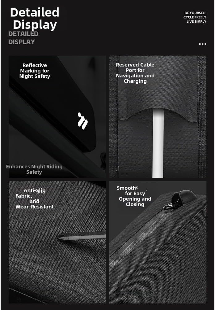 Bicycle Top Tube Bag 1.9L Waterproof TPU-Aerodynamic Frame Storage with Reflective Logo for Road and Mountain Bikes, Black